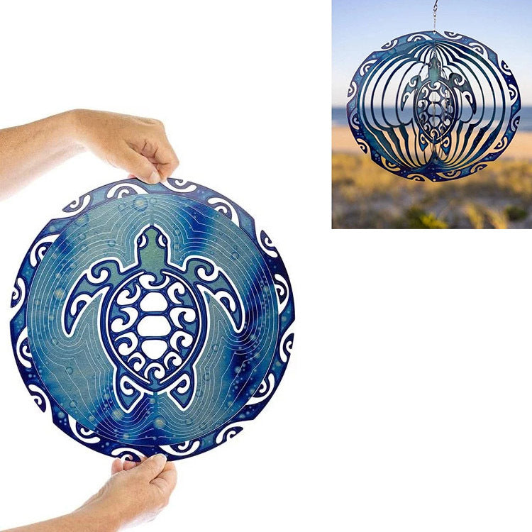 3D Ocean Blue Sea Turtle Wind Spinner - Metal Wind Chime Garden Decoration