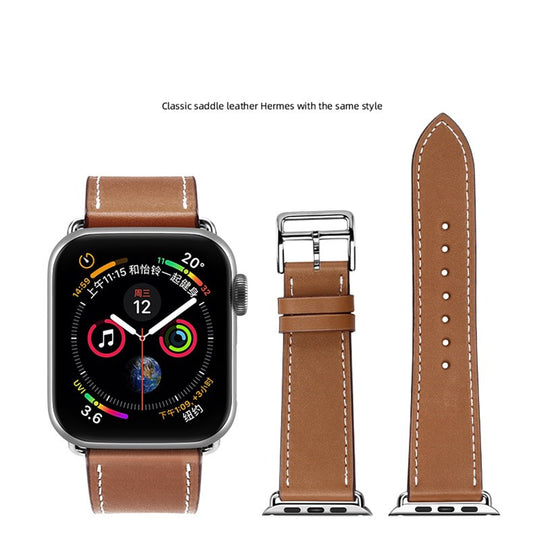 Genuine Leather Apple Watch Band - Premium Cowhide Strap with Stainless Steel Pin Buckle