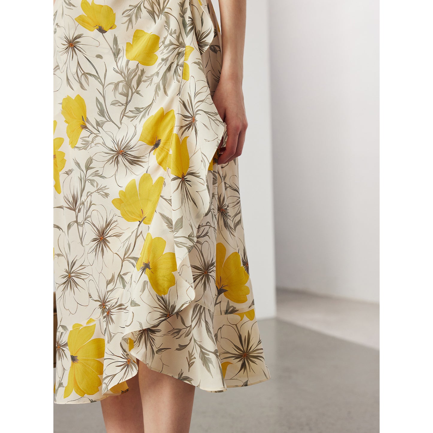 Silk Dress with Lace Print - Short Sleeve A-line