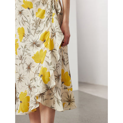 Silk Dress with Lace Print - Short Sleeve A-line