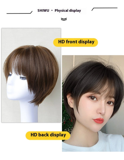 Short Straight Human Hair Wig - Natural Fluffy Style