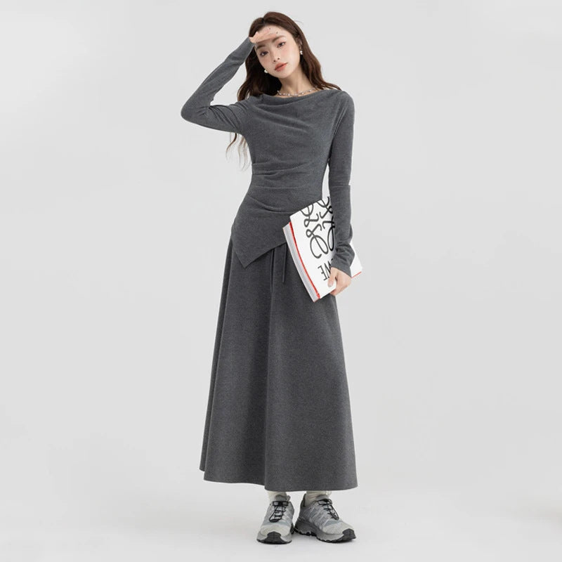 Women's Casual Asymmetrical Top and Off-the-Shoulder Skirt Set - Elegant Commute Style