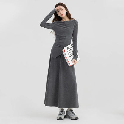 Women's Casual Asymmetrical Top and Off-the-Shoulder Skirt Set - Elegant Commute Style