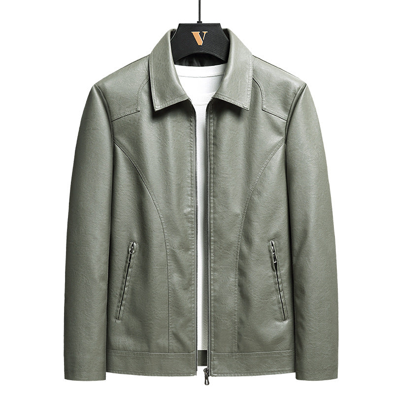 Men's Thin Leather Jacket - Lightweight Zip-Up Outerwear