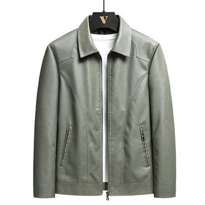 Men's Thin Leather Jacket - Lightweight Zip-Up Outerwear