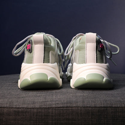 Women's Chunky Sole Sneakers | Synthetic Leather & Mesh Upper | Latex Insole | 5cm Heel | Sizes 35–40 | Green, Grey