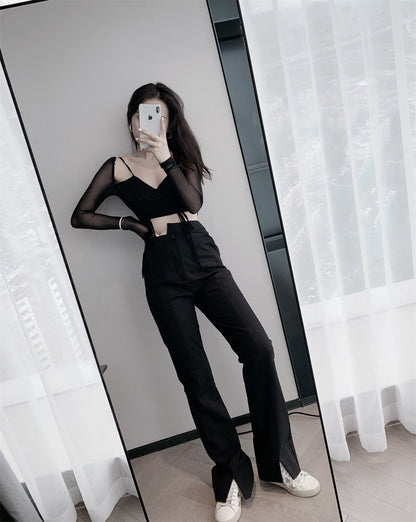 Women's High-Rise Cropped Trousers - Polyester Blend Pants