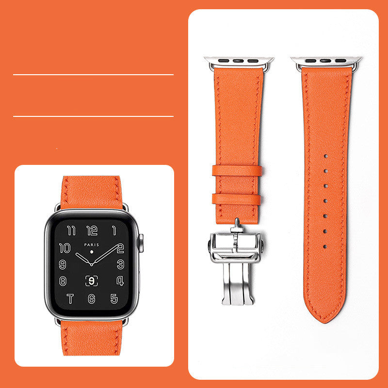 Premium Leather Smartwatch Strap with Butterfly Clasp - Hand-Stitched Band
