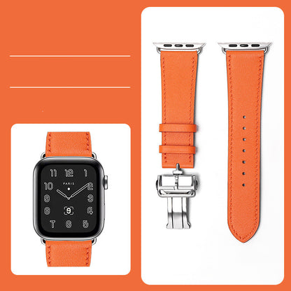 Premium Leather Smartwatch Strap with Butterfly Clasp - Hand-Stitched Band