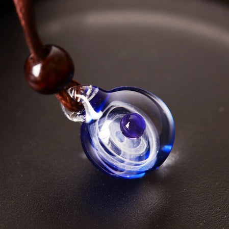 Cosmic Nebula Pendant Necklace - Blue Starry Sky Glass Sphere