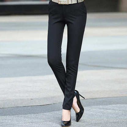 Mid-Rise Stretch Straight-Leg Pants - Casual Slim Fit Trousers