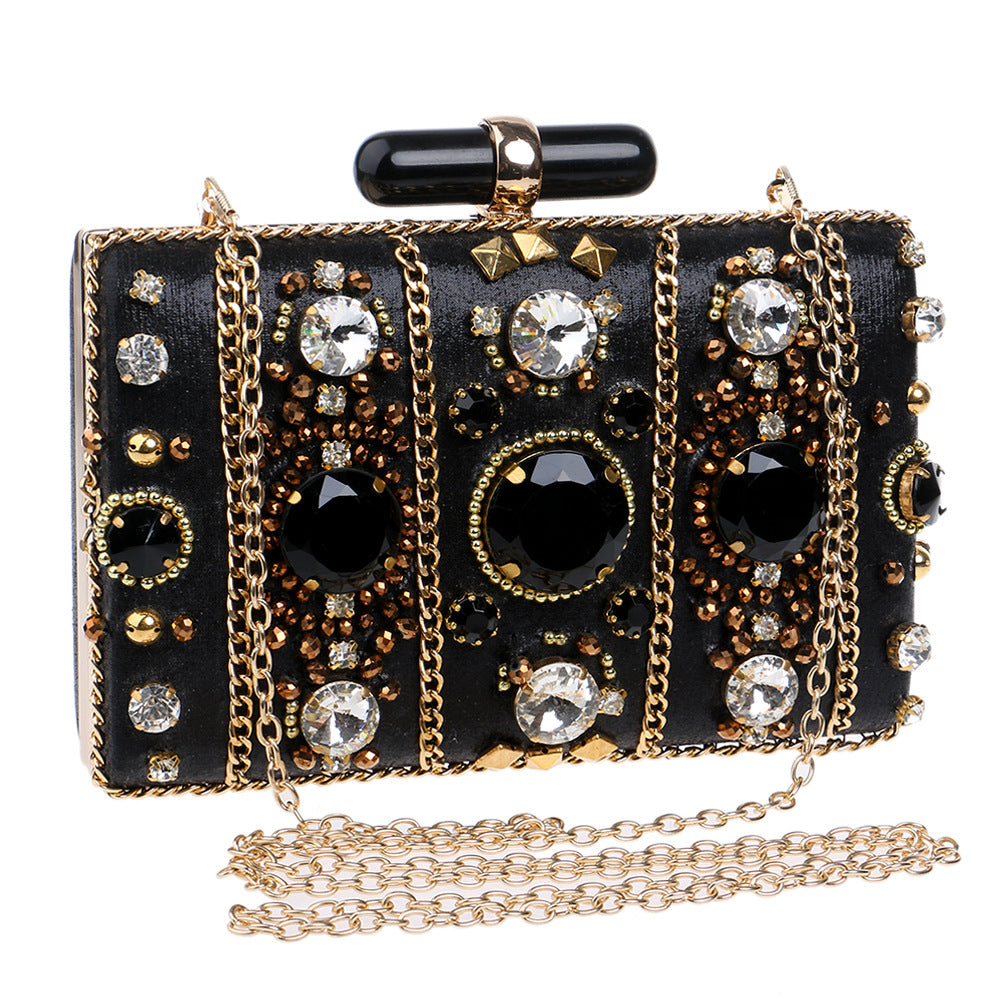 Beaded Embroidery Evening Clutch - Elegant Dinner Bag with Hard Handle