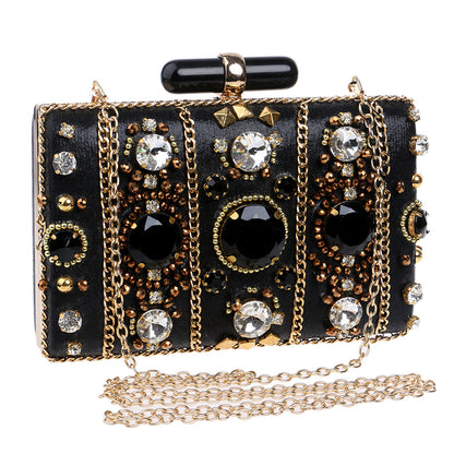 Beaded Embroidery Evening Clutch - Elegant Dinner Bag with Hard Handle