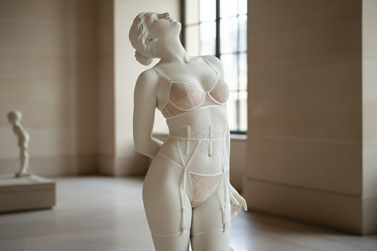 Embroidered Lace Mesh Lingerie Set - Three-Piece Bra and Underwear Collection