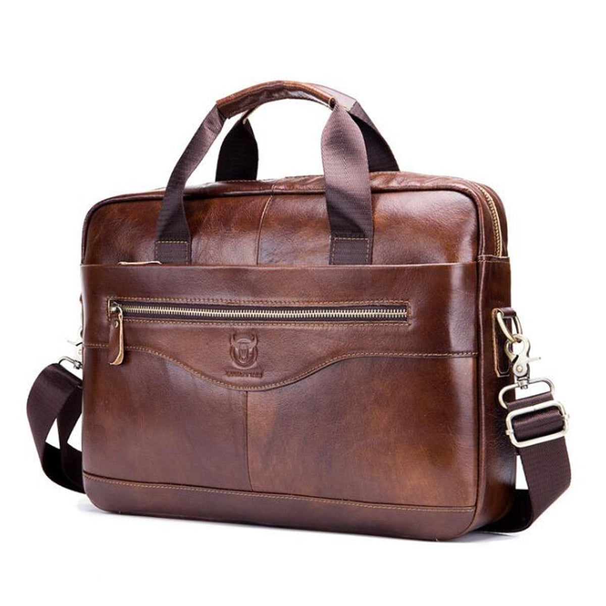 Men's First Layer Cowhide Leather Briefcase - Business Casual with Computer Compartment