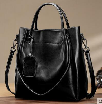 Women's Genuine Leather Handbag - Oil Wax Cowhide