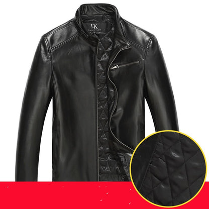Men's Premium Sheepskin Leather Jacket - Stand Collar Zipper Design