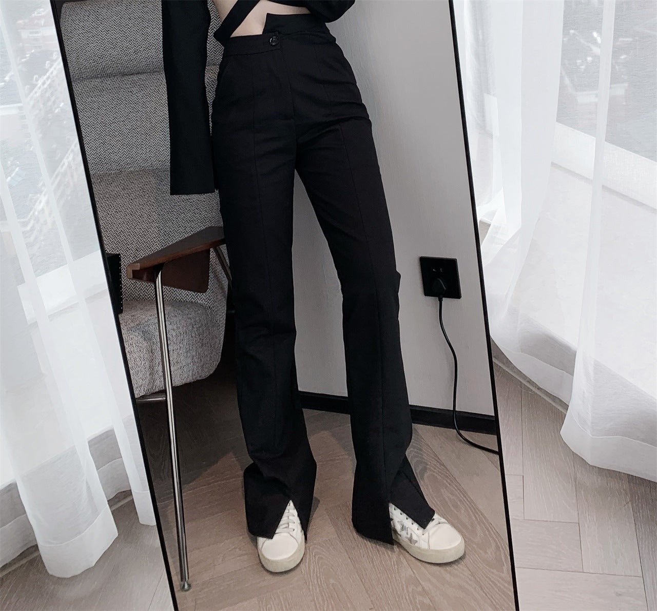 Women's High-Rise Cropped Trousers - Polyester Blend Pants
