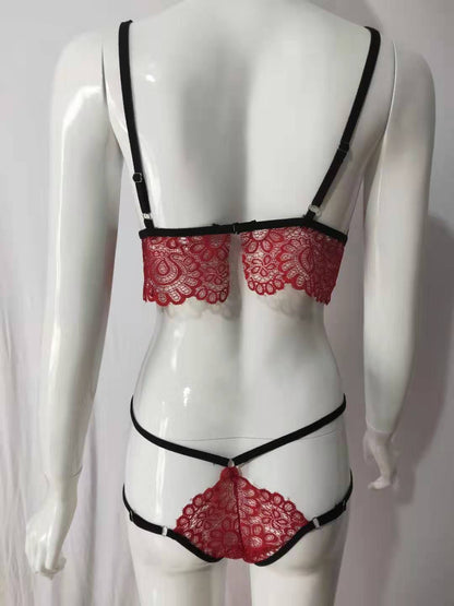 Lace Lingerie Set - Three-Piece Bandage Style with Delicate Eyelash Trim