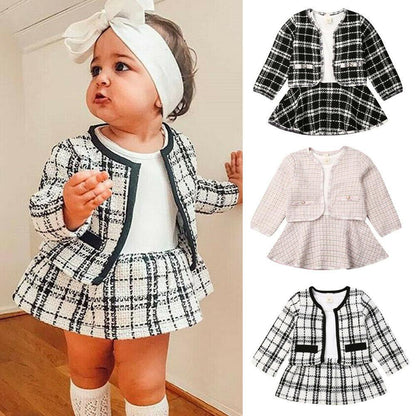 Girls Knitted Sweater and Plaid Skirt Set - 2-Piece Outfit