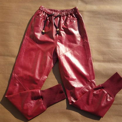 Women's Genuine Sheepskin Leather Baggy Trousers - Street Style