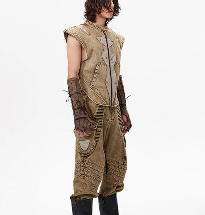 Men's Pleated Denim Vest - Korean Style Sleeveless Cotton Jacket