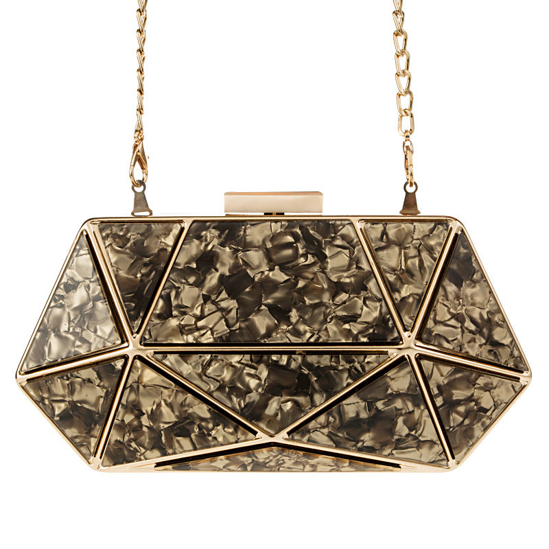 Acrylic Marble Evening Bag - Pillow-Style Clutch with Chain Handle