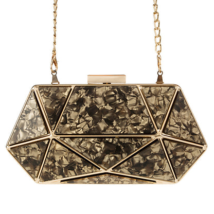 Acrylic Marble Evening Bag - Pillow-Style Clutch with Chain Handle