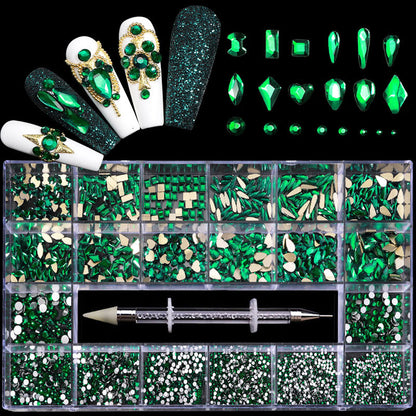 21-Grid Nail Rhinestone Decoration Set - Flat Glass Acrylic Nail Art Jewelry