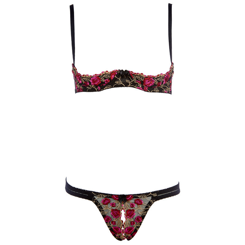 Women's Delicate Embroidered Lingerie Set - Nylon Mesh Design