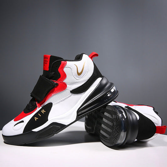 High-Top Basketball Shoes | Nylon & Leather Upper | PU Air Cushion Sole | Sizes 37–45 | White Red, Black, White