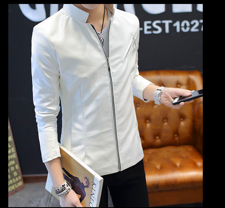 Men's Genuine Leather Stand Collar Jacket - Korean Style Youth Biker Coat