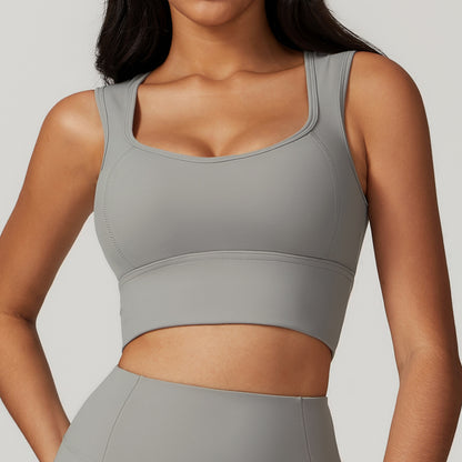 Brushed Nylon Sports Bra with Moderate Support - Fixed Strap Design