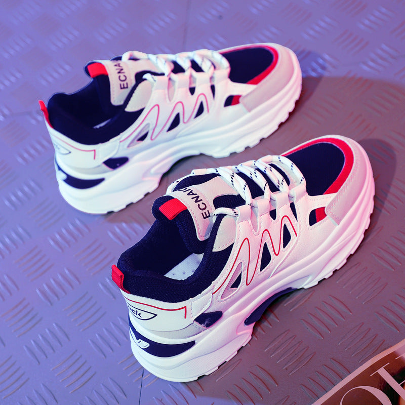 Women's Muffin Thick Sole Casual Sneakers | PU & Mesh Upper | 5cm Platform | Lace-Up | Sizes 35–40 | Red, White