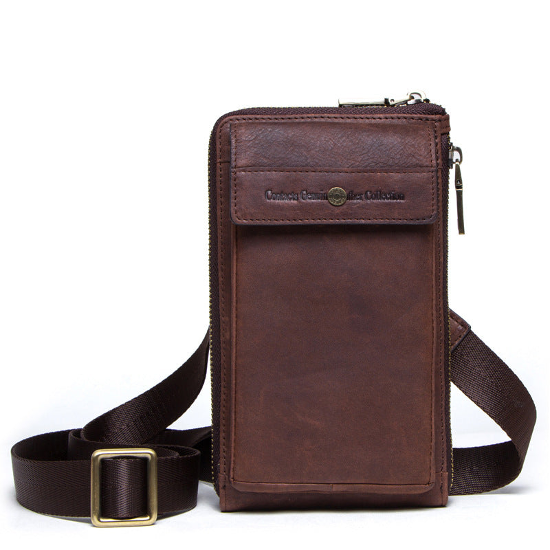 Retro Crazy Horse and Cowhide Leather Men's Phone Bag - Compact Crossbody Pouch