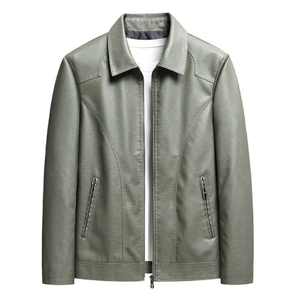 Men's Thin Leather Jacket - Lightweight Zip-Up Outerwear