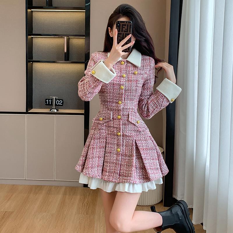 French Plaid Flounced Dress - High Waist Short Dress