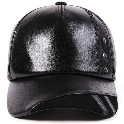 Full-Grain Sheepskin Leather Baseball Cap - Korean Style Adjustable Dome Crown