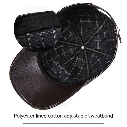 Full-Grain Sheepskin Leather Baseball Cap - Korean Style Adjustable Dome Crown