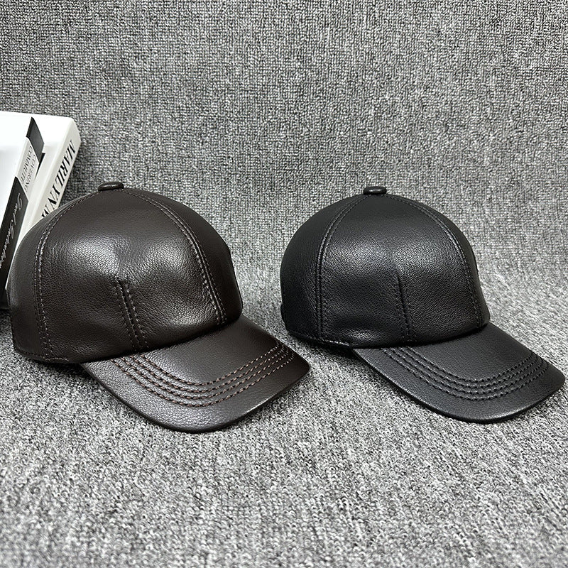 Men's Genuine Sheepskin Leather Baseball Cap - Adjustable Dome Crown Hat