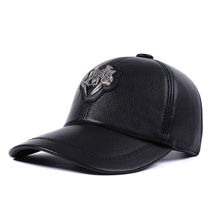 Premium Genuine Goat Leather Peaked Cap - Adjustable Unisex Winter Hat