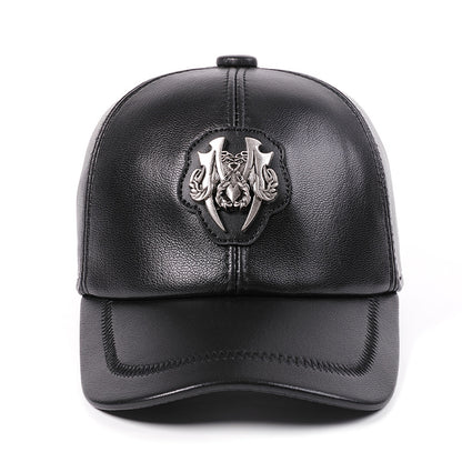 Premium Genuine Goat Leather Peaked Cap - Adjustable Unisex Winter Hat