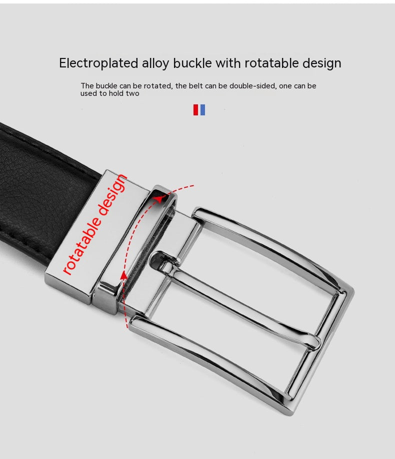 Men's Rotating Pin Buckle Genuine Leather Belt - Two-Layer Cowhide with Alloy Buckle