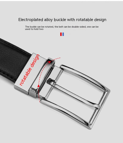 Men's Rotating Pin Buckle Genuine Leather Belt - Two-Layer Cowhide with Alloy Buckle