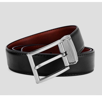 Men's Rotating Pin Buckle Genuine Leather Belt - Two-Layer Cowhide with Alloy Buckle
