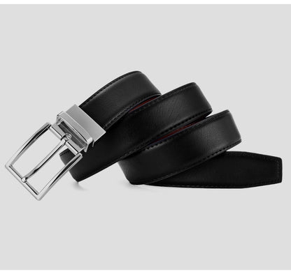 Men's Rotating Pin Buckle Genuine Leather Belt - Two-Layer Cowhide with Alloy Buckle