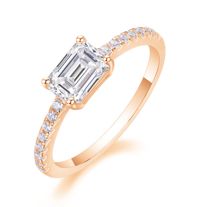 Octagonal Moissanite Ring in S925 Sterling Silver with Platinum Plating