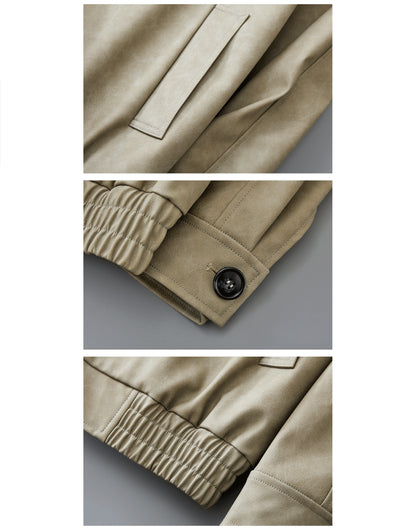 Casual Korean Retro Two-Tone Men's Synthetic Leather Coat - Short Loose Fit Jacket