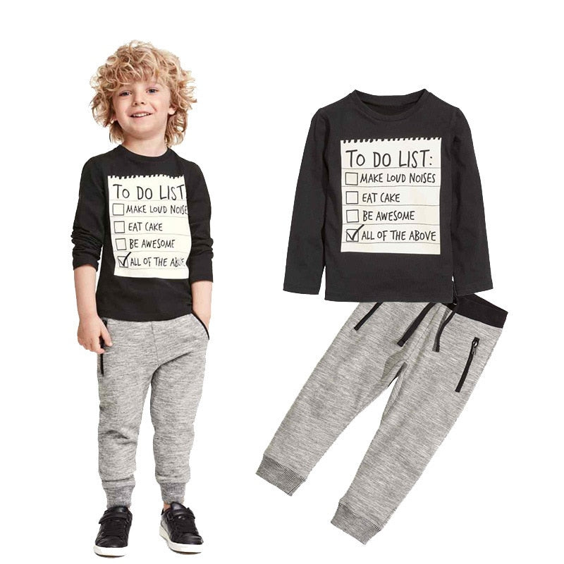 Boys 2-Piece Clothing Set - Cotton Long Sleeve T-Shirt & Pants for Ages 3-7