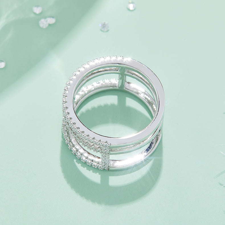 Moissanite Sterling Silver Ring - Platinum Plated Wedding Band